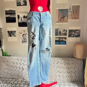 A&F Y2K low waste ripped light blue jeans